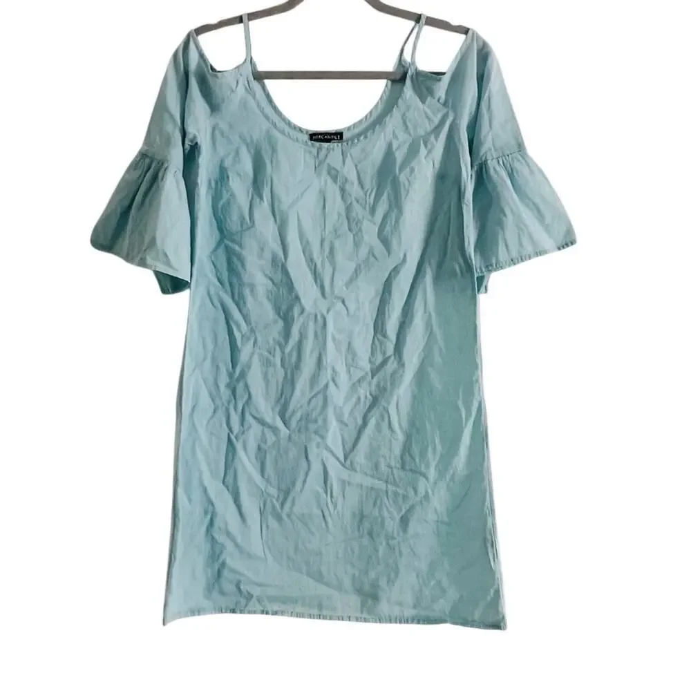 J. Crew Mercantile‎ Light Blue Cold Shoulder Dress with Bell Sleeves- Size XS